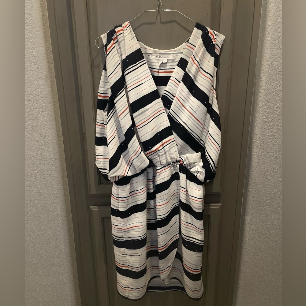 BCBGENERATION Galaxy Combo: Asymmetrical Hemline, Striped Wrap Dress